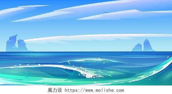 唯美卡通手绘插画大海海洋浪花展板背景